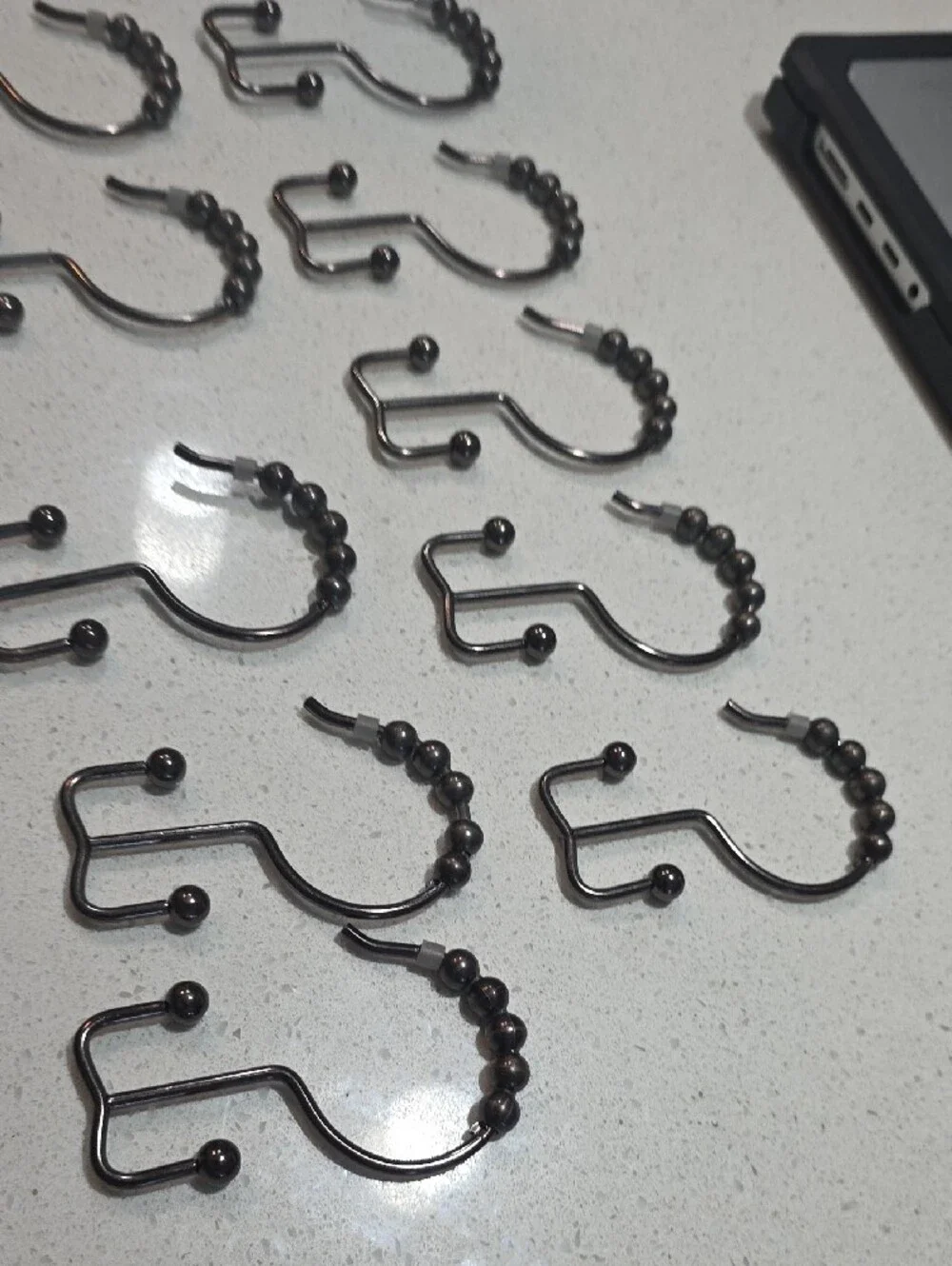 Set of 12 Black Metal Shower Curtain Hooks with Beaded Detail